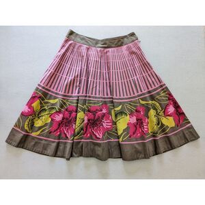 ANTHROPOLOGIE ODILLE Sz 6 Floral Tropical‎ Stripe Pink A-Line Flair Skirt EUC